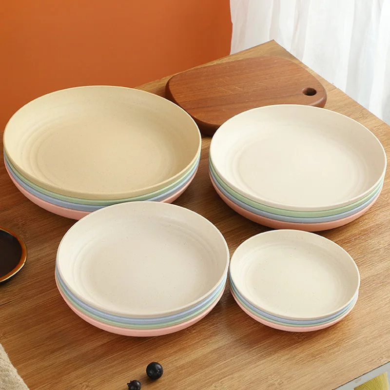 Круглые тарелки из пшеничной соломы многоразовые для микроволновки с защитой от