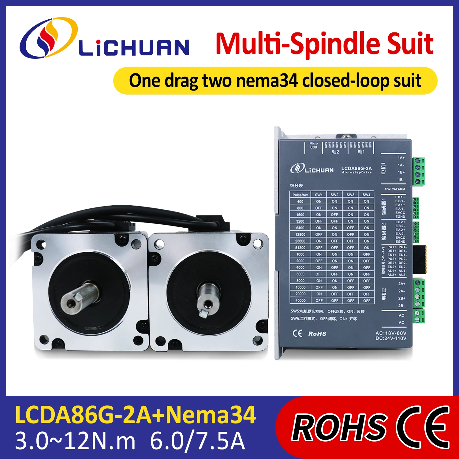 Драйвер шагового двигателя LICHUAN 2-осевой Nema34