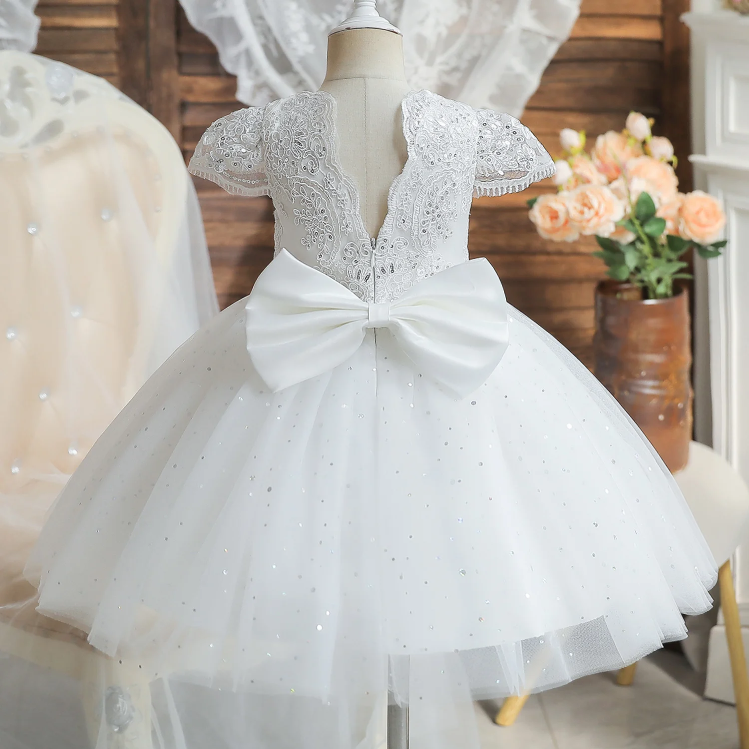 Kids Wedding Princess Dress for Girls Full Sleeve Baby Clothes Backless Elegant Christmas Children Dresses Girl Lace Party Gown images - 6