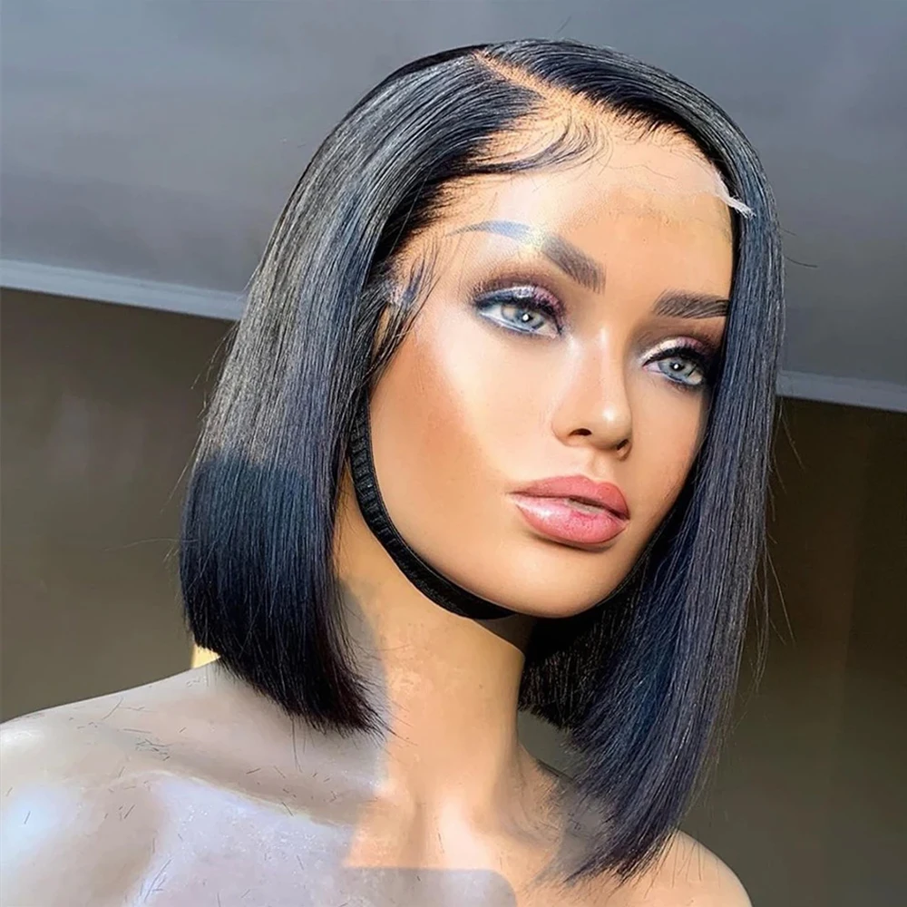 

Bob Brazilian Human Hair Wig Short Straight Lace Wigs For Black Women Transparent Bone Bob Lace Wig Pre Plucked Closure Wig