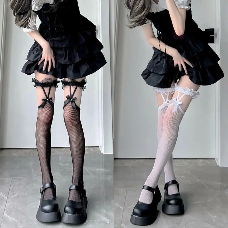 

Lolita Socks Stockings Warm Thigh High Lolita Bow Over The Knee Long Tube Socks JK Girl Lolita Net Yarn Cotton JK Stockings