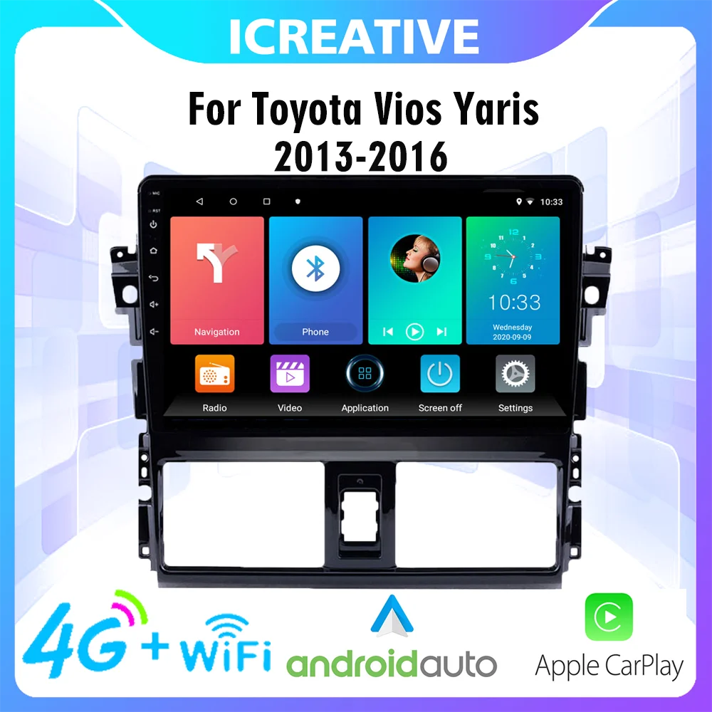 

Автомобильный мультимедийный видеоплеер для Toyota Vios Yaris 2013-2016 Android 4G Carplay 2 Din 10,1 "головное устройство с GPS-навигацией и стерео