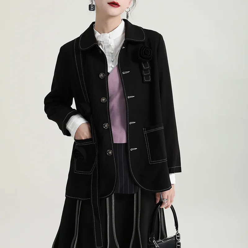 

2023Spring clothes new Chinese style suit retro three-dimensional rose decoration short style suit jacket