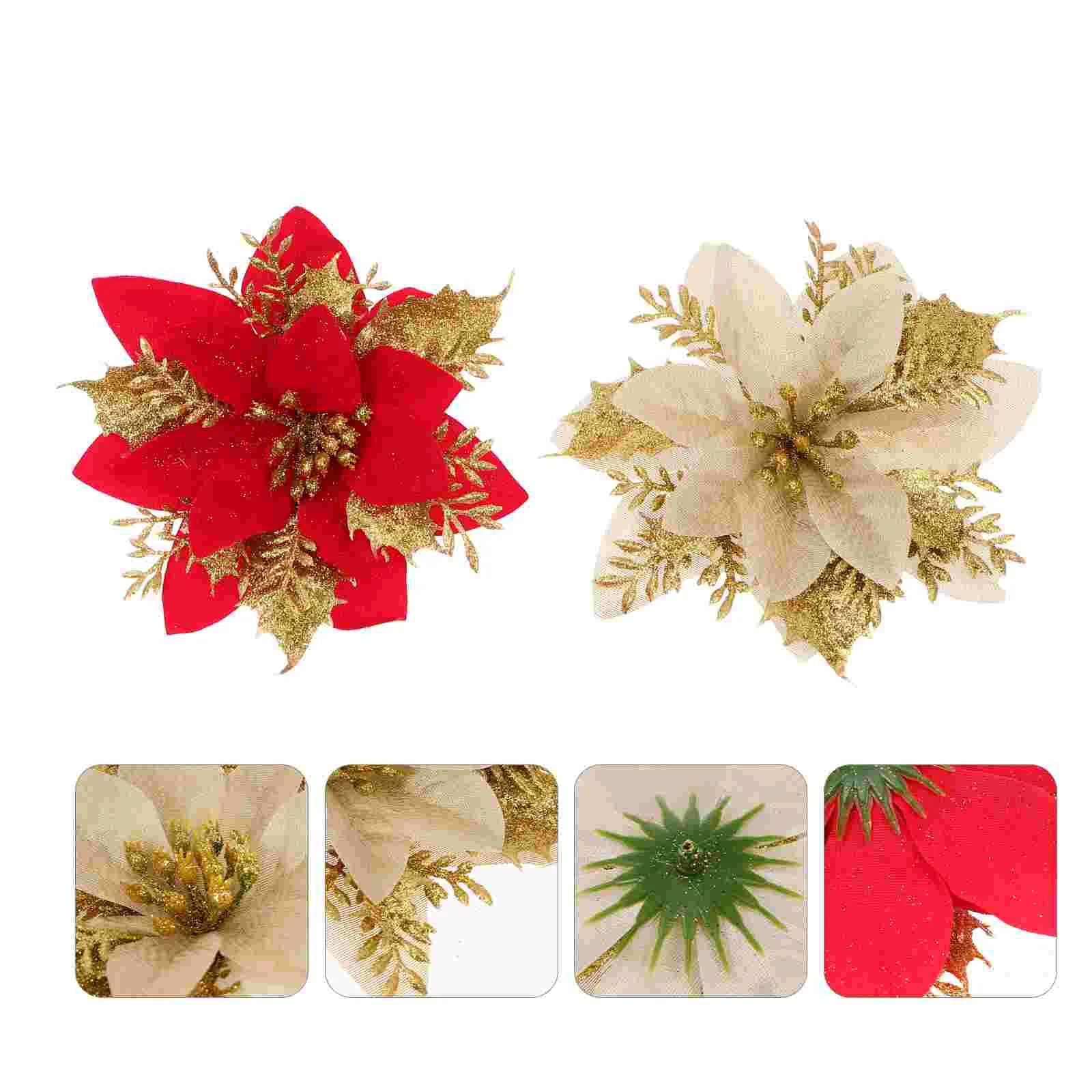 

Flowerschristmas Poinsettia Flower Glitter Ornaments Wreath Tree Artificial Ornament Holiday Shiny Holly