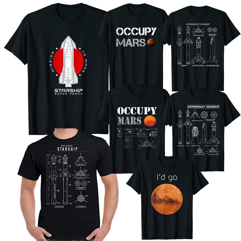 

SpaceX Starship Blueprint T Shirt Starship-SN15 To The Moon Tee Top Cool Occupy Mars Space Rocket Raptor Launch Explorer Outfits