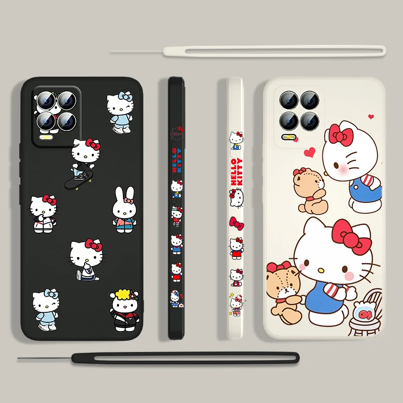 

Anime HelloKitty Girl For OPPO Realme 50i 50A 9i 8i 6 Pro Find X3 Lite NEO GT Master A9 A5 Liquid Left Rope Silicone Phone Case