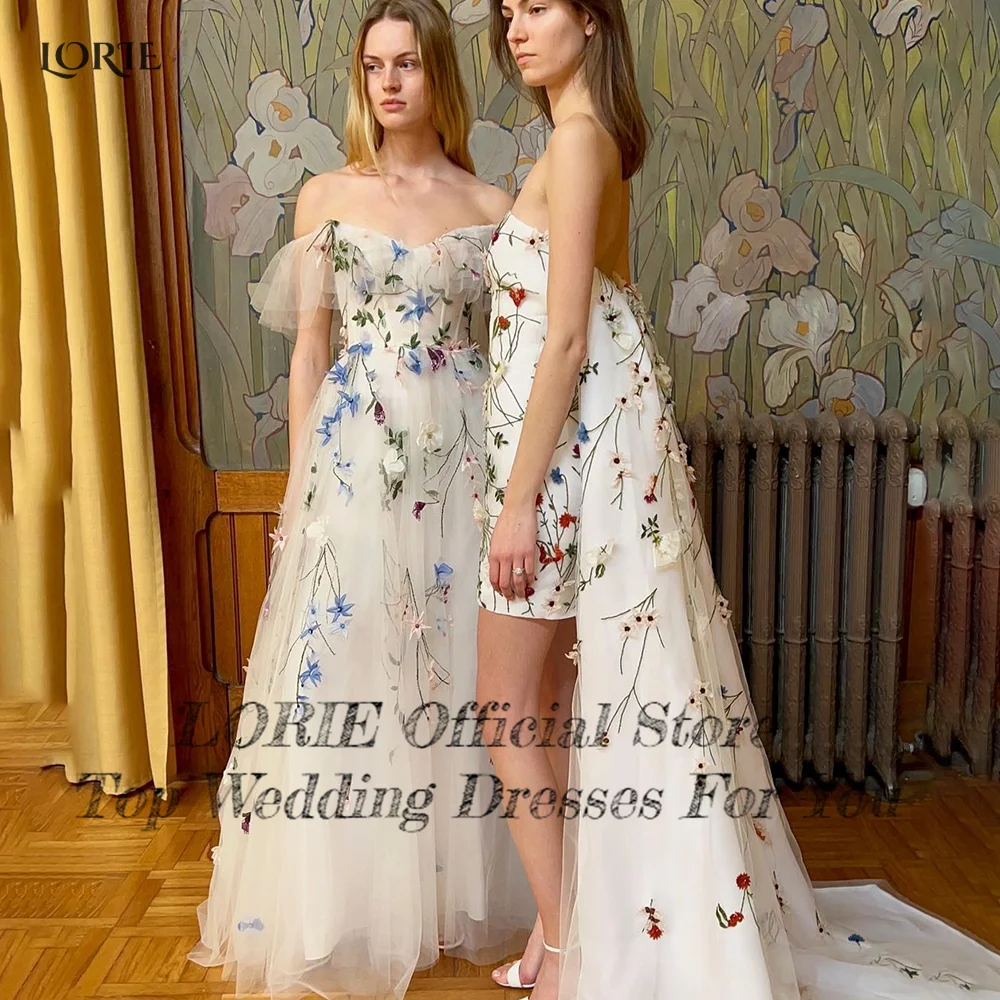 

LORIE Colorful Leaves Lace Bridal Gowns Flare Sleeves Boho Appliques Wedding Dresses Sweetheart A-Line Floor-Length Bride Gown
