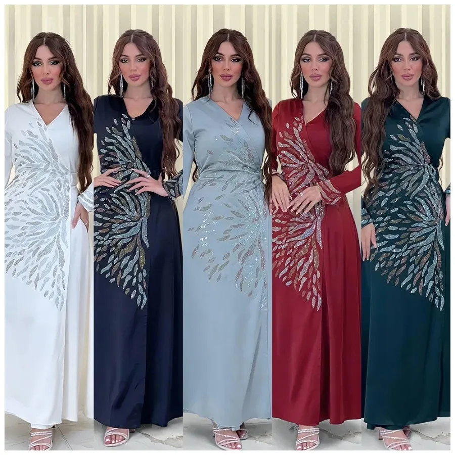 Женское атласное вечернее платье Caftan черное в мусульманском стиле с турецким