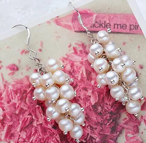 

Unique Design AA Pearl Earrings,White Genuine Pearls 925 Silver Dangle Earring,Grape Pearl Jewelry,Wedding Birthday Women Gift
