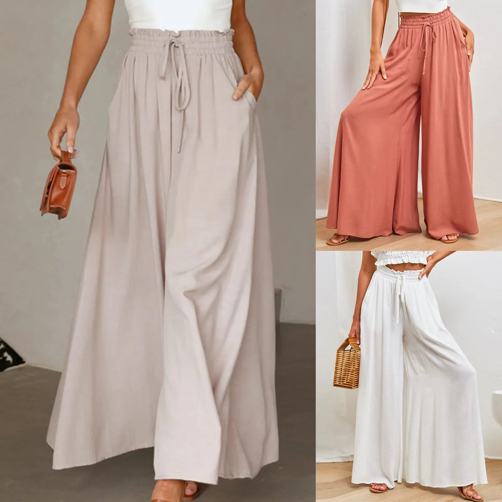 

Women Cotton Linen Loose Wide Leg Pants 2023 Spring Summer Office Lady Casual Solid Jogger Elastic Waist Oversized Trousers