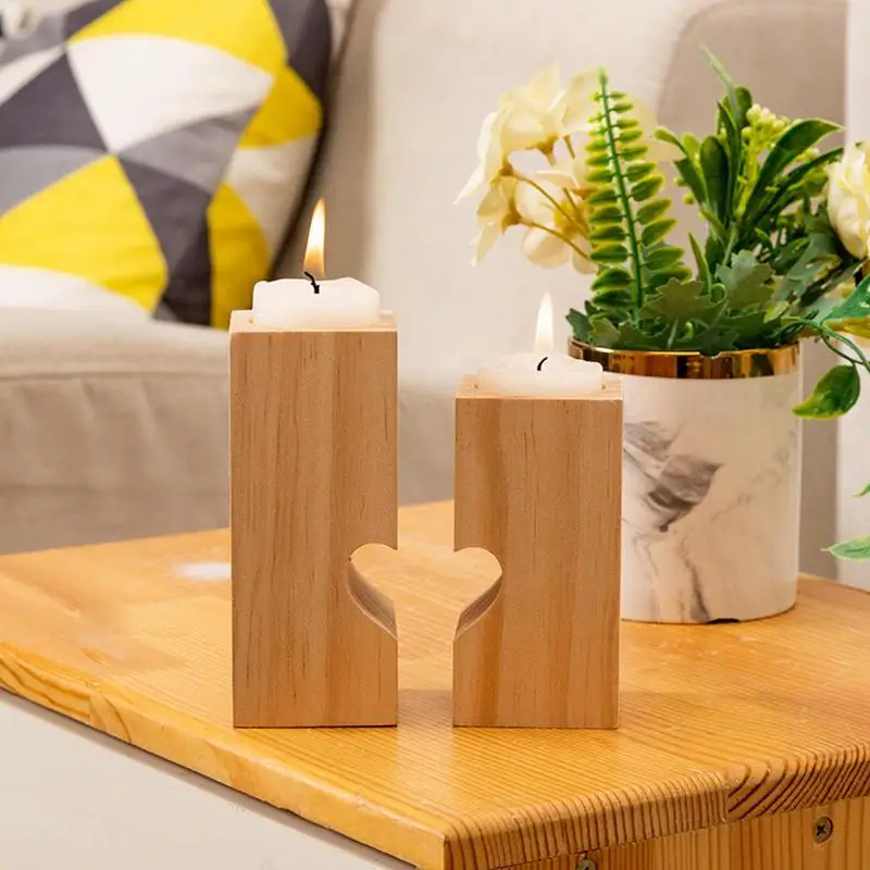 

Wooden Candlestick Heart Shape Candleholders Farmhouse Wooden Candle Holders Create Atmosphere Table Centerpiece Pillar Stand