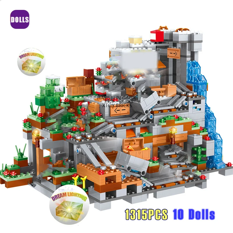 

1315PCS Compatible My World Building Blocks Mountain Cave Elevator Village Figures Module Bricks DIY Toys for Children