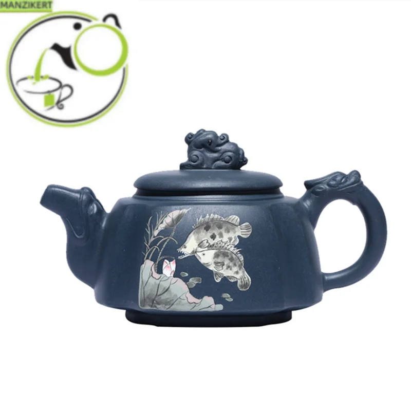 

270ml Yixing Master Purple Clay Teapots Handmade Fish Pattern Tea Pot Raw Ore Azure Mud Kettle Chinese Zisha Tea Set Customized