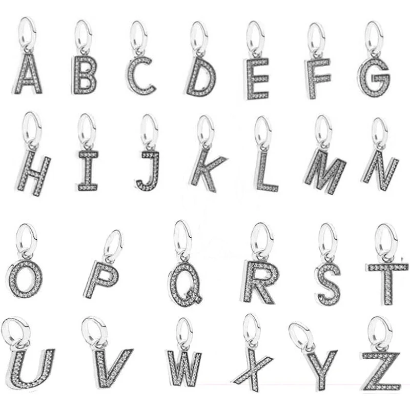 

100% Silver Color charms Uppercase 26 English Letters Pendant Charms fit Original Pandora Beads Bracelet silver jewelry