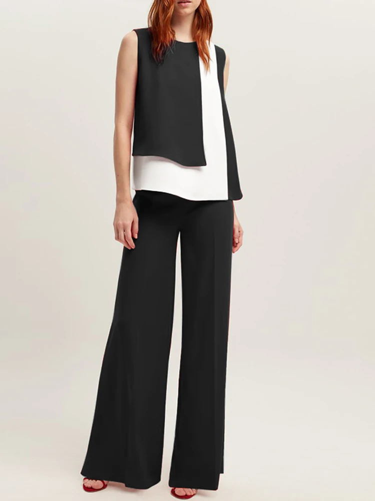 

2022 O-Neck Work Blouse ZANZEA Women Summer Matching Sets Sleeveless Buttons Pockets Wide Leg Pant Bohemian OL Party Loose Suits