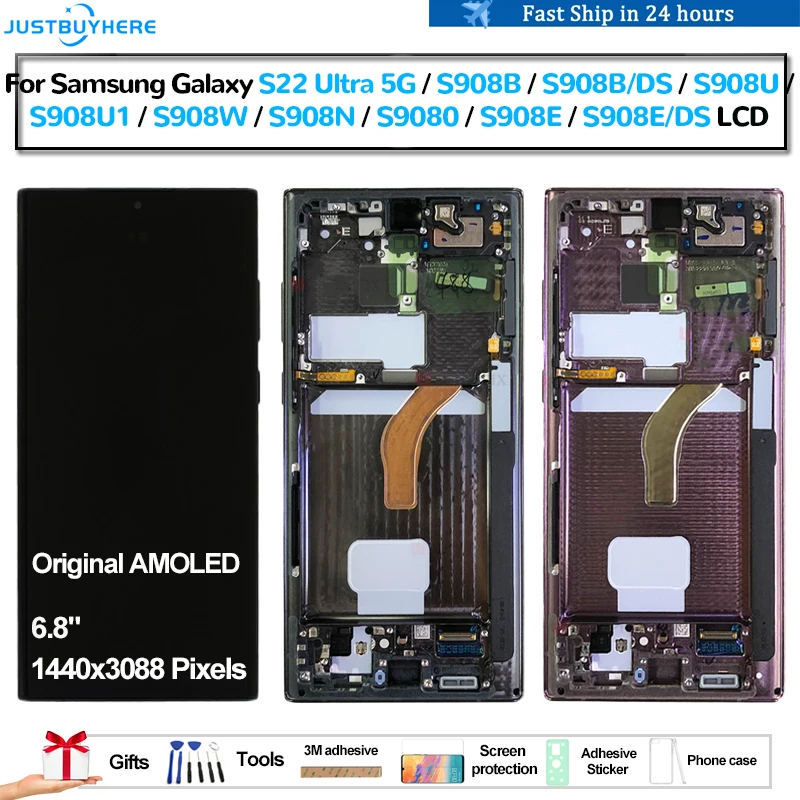 

Original AMOLED For Samsung Galaxy S22 Ultra 5G S908B S908B/DS S908U Pantalla lcd Display Touch Panel Screen Digitizer Assembly