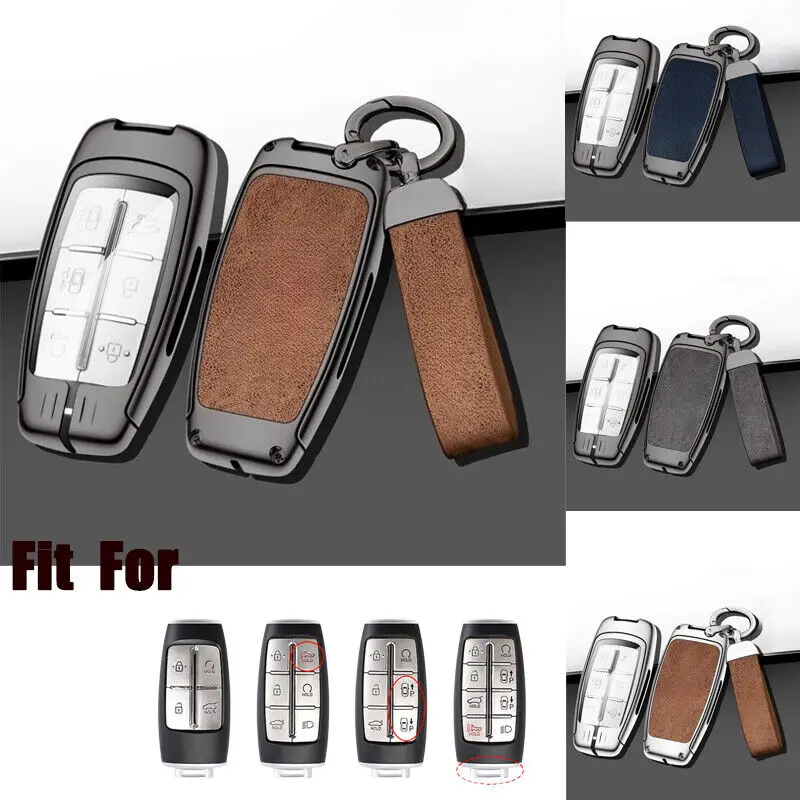 

Zinc Alloy TPU Leather Car Smart Remote Key Fob Case Cover Bag With Keychian For Genesis GV70 GV80 G70 G80