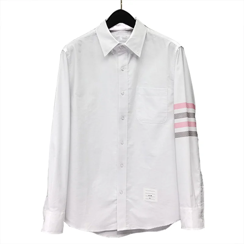 THOM Spring Autunm Fashion Brand Men's Pink Gray 4-bar Striped Casual Cotton Oxford Custom Wholesale TB Shirt