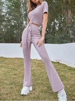 summer solid two piece pants sets women casual elastic sport wear tracksuit pants set female casual jogging outfits sets 2022