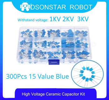 300Pcs 15 Value Blue High Voltage Ceramic Capacitors Assortment Assorted Kit Box
