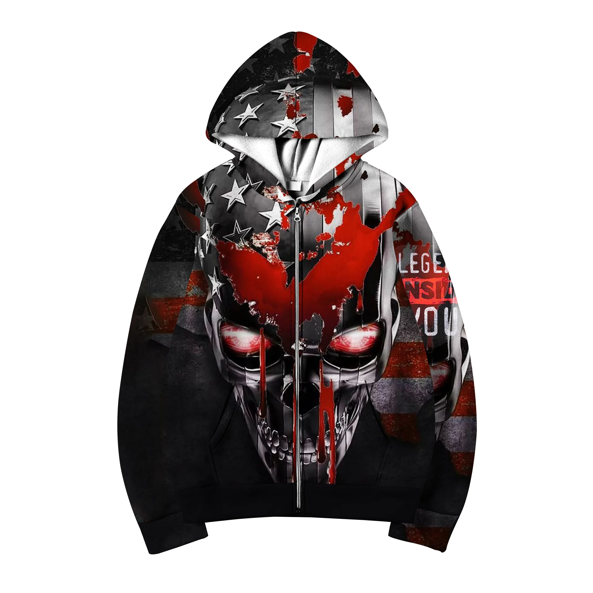 Spring Autumn Fashion Men's Hoodie Digital Printing Halloween Skull Collection Zip Jacket Casual Cardigan Hoodie Sweatshirt