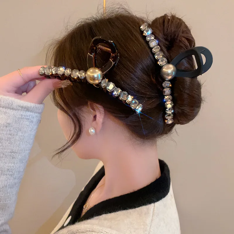 Крупная шпилька для волос с блестящим жемчужным бантом японских и корейских