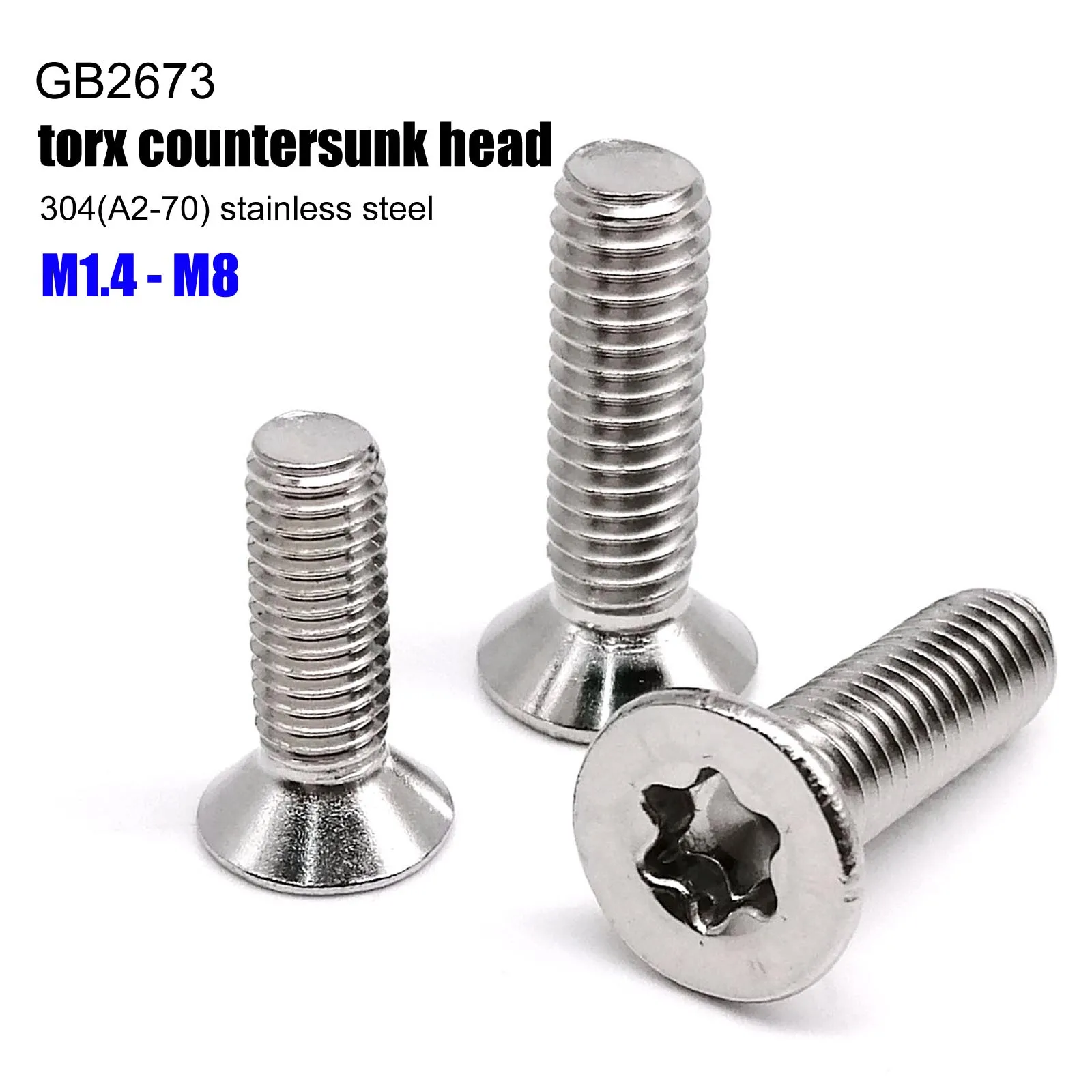 M1,4 M1,6 M2 M2,5 M3 M4 M5 M6 M8 GB2673 Sechslappen-Torx-Flachsenkkopfschraube Bolzen 304 A2-70 Edelstahl Länge 3–100 mm