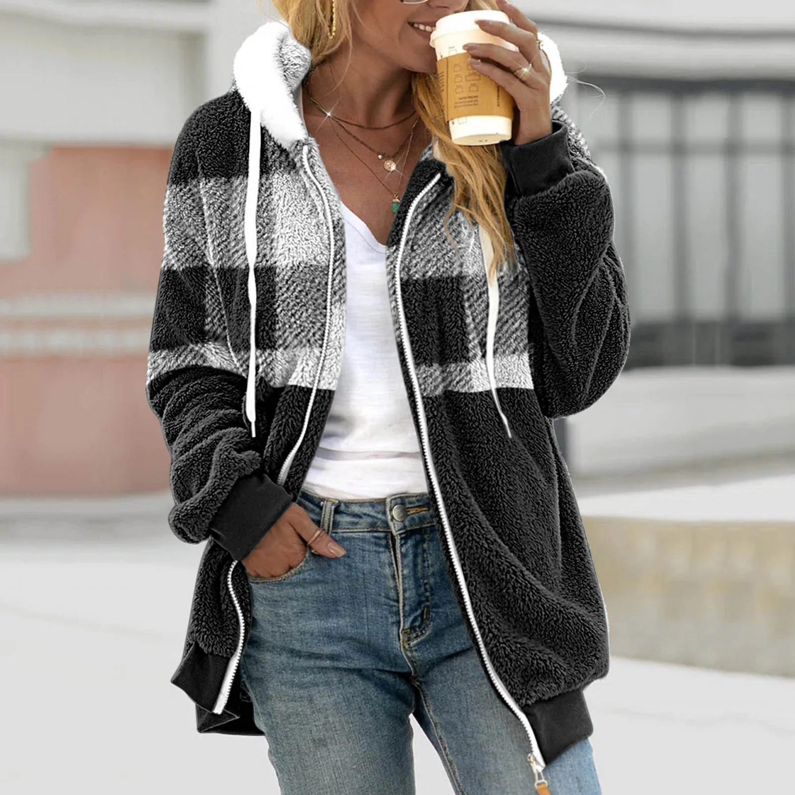 

Dressy Jacket Warm Sweatshirts for Women Women's Thick Overcoat Warm Bright Fleece Jacket Womens Long Fleece Coats