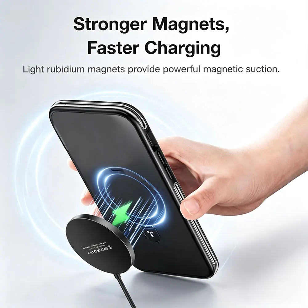 Фото Магнитная беспроводная зарядная станция Type-C для iPhone 17, 16, 15, 14, 13, 12 Pro Max с быстрой зарядкой (совместима с MagSafe) №5