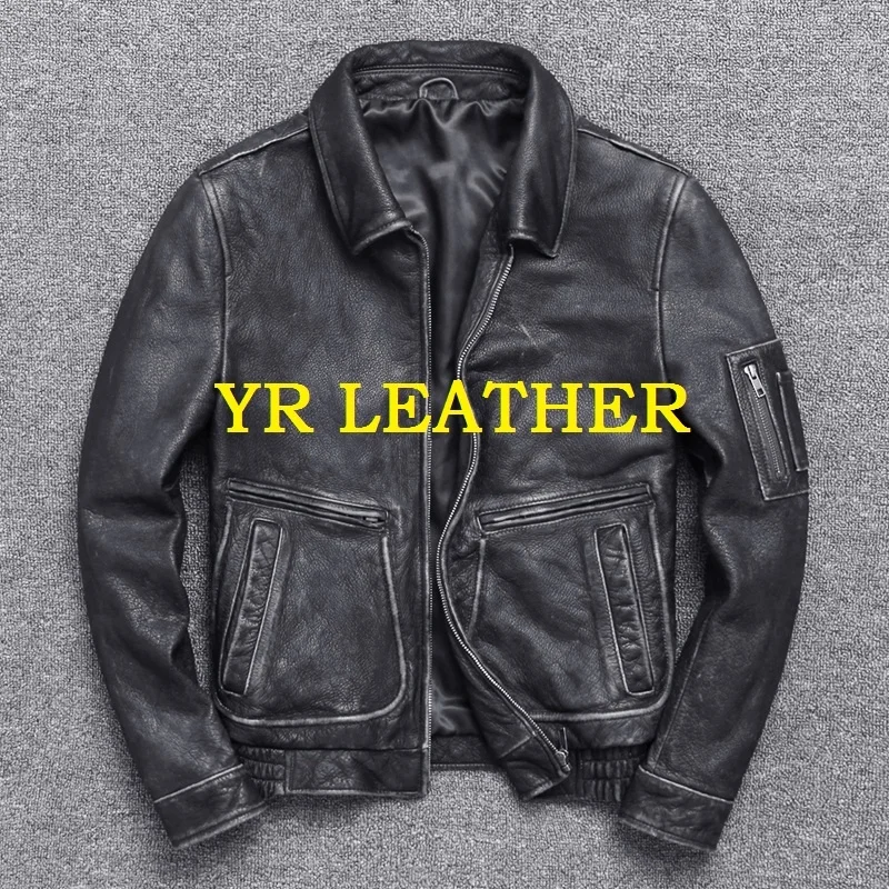 

YR!Free shipping,sales.Brand classic MA-1 style genuine leather jacket,man bomber cowhide coat.flight plus size vintage warm