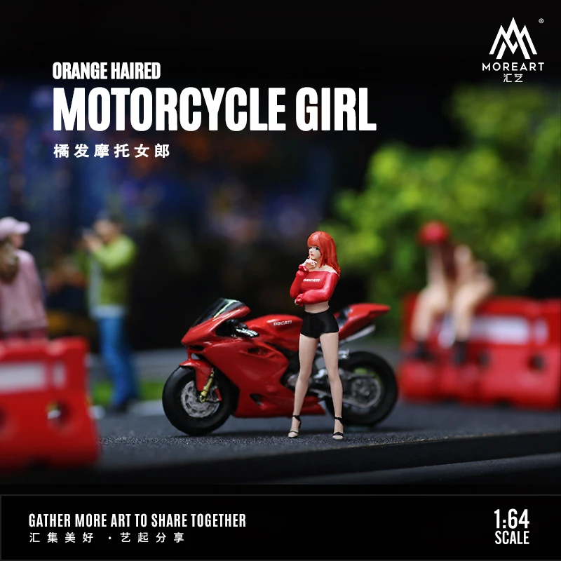 

MoreArt 1:64 Orange Haired Motorcycle Girl Doll Set