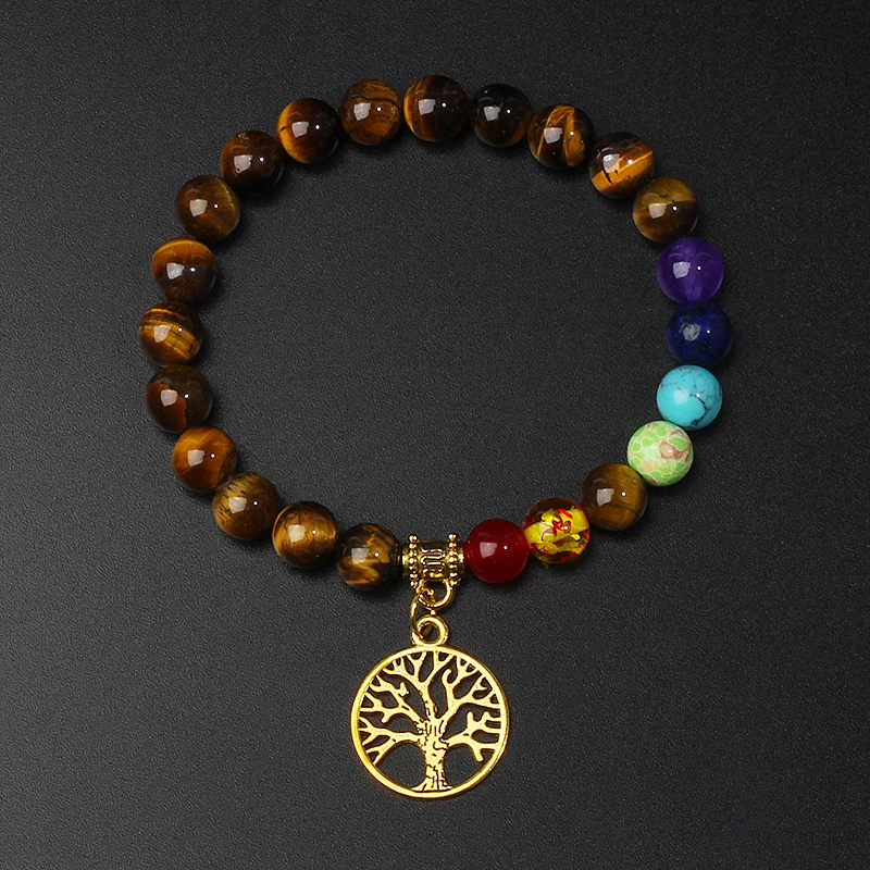 Life Tree 7 Чакр браслеты рейки тигровый глаз исцеление огромная Женская фотография |