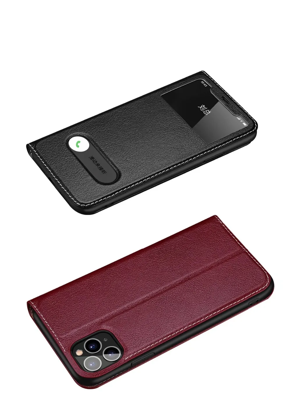 

YXAYN 100% real leather perspective window clamshell design for iPhone 11 Pro max12 Promax 13 Pro max 7 8plus X XR XS phone case