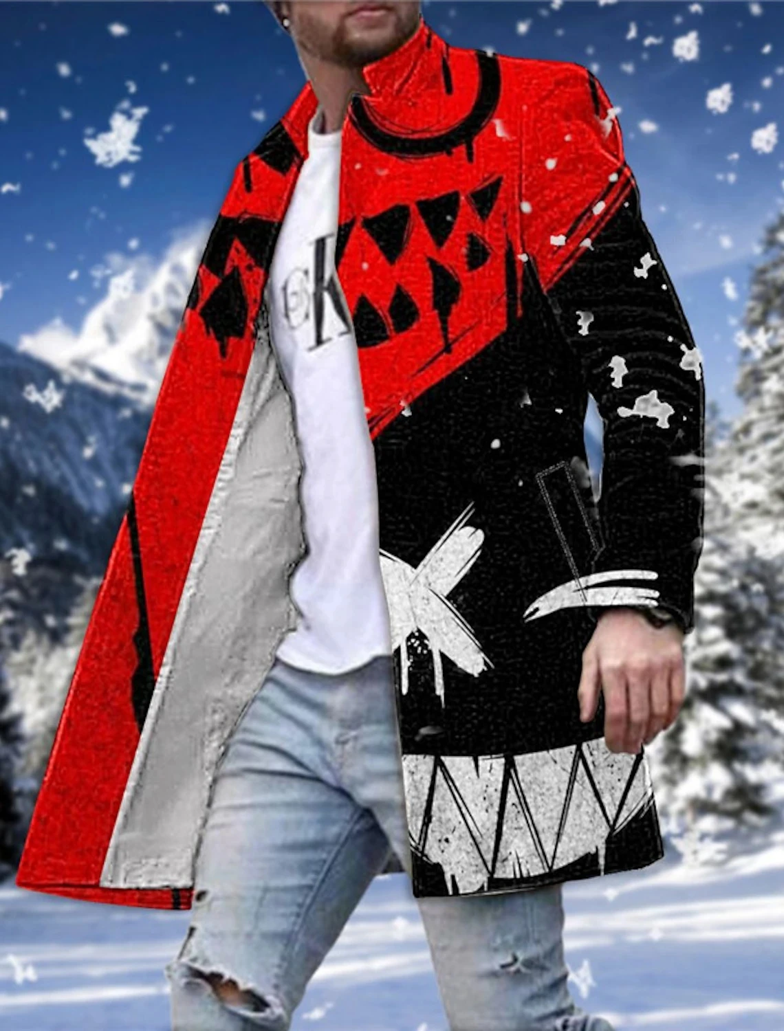 

Мужская однобортная ветровка XXOO, Длинная утепленная куртка с 3D-принтом, лацканами, Повседневная Верхняя одежда для осени и зимы