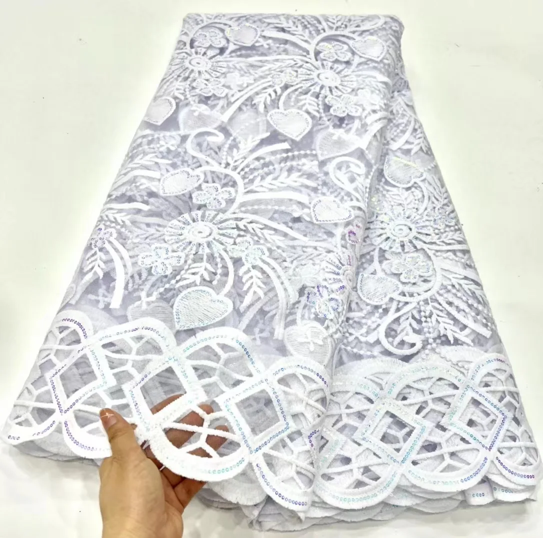 

Белая молочная шелковая кружевная ткань 2023, Высококачественная кружевная ткань с блестками, нигерийская кружевная ткань из молочного шелка, африканская кружевная ткань NMH5576