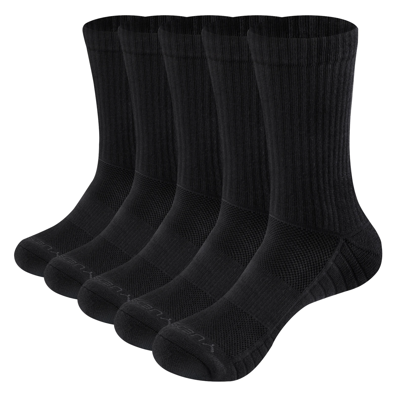 YUEDGE Mens 5 Pairs Solid Color Cotton Cushion Comfortable Sports Crew Winter Warm Thick Work Socks Black Grey White