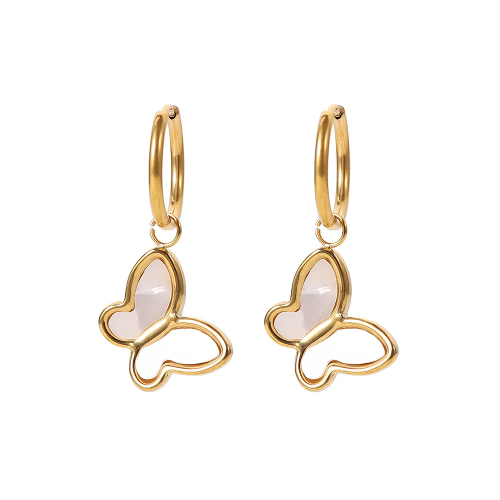 

Женские серьги-бабочки из нержавеющей стали 316L с белыми ракушками