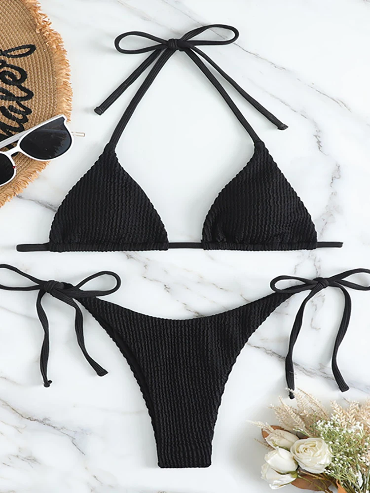 2023 Swimsuit Women 2 Pieces Bikini New Fashion Women Sexy Lingerie Underwear Bra G-string Transparent Strap Set Split Swimsuit
