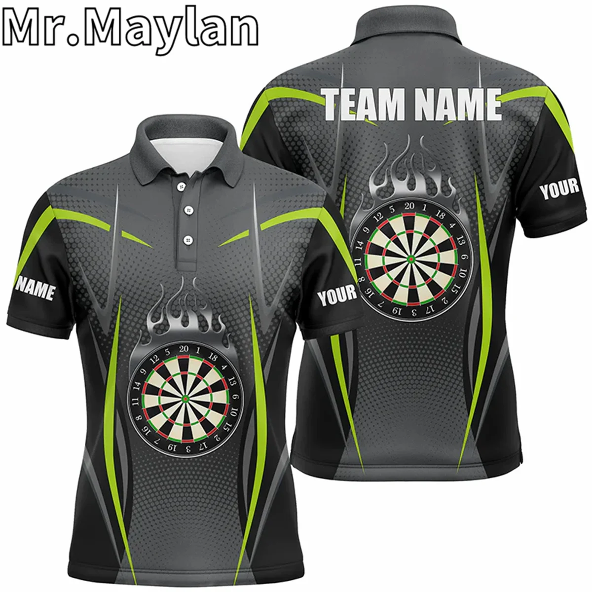 Зеленый и серый спортивный стиль 3D мужские дротики рубашка-поло рубашка для