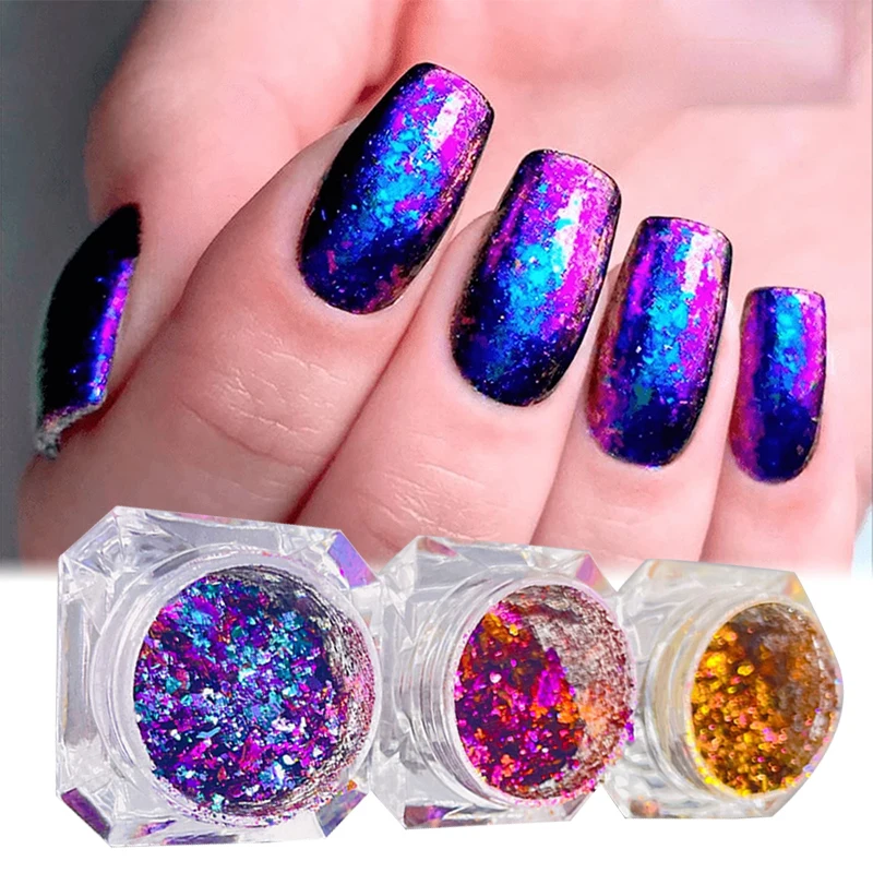 

Glitter Dust Mirror Nail Powder Chameleon Effect Holographic Laser Nail Sequins 3D Colorful Nail Art Design DIY Manicure