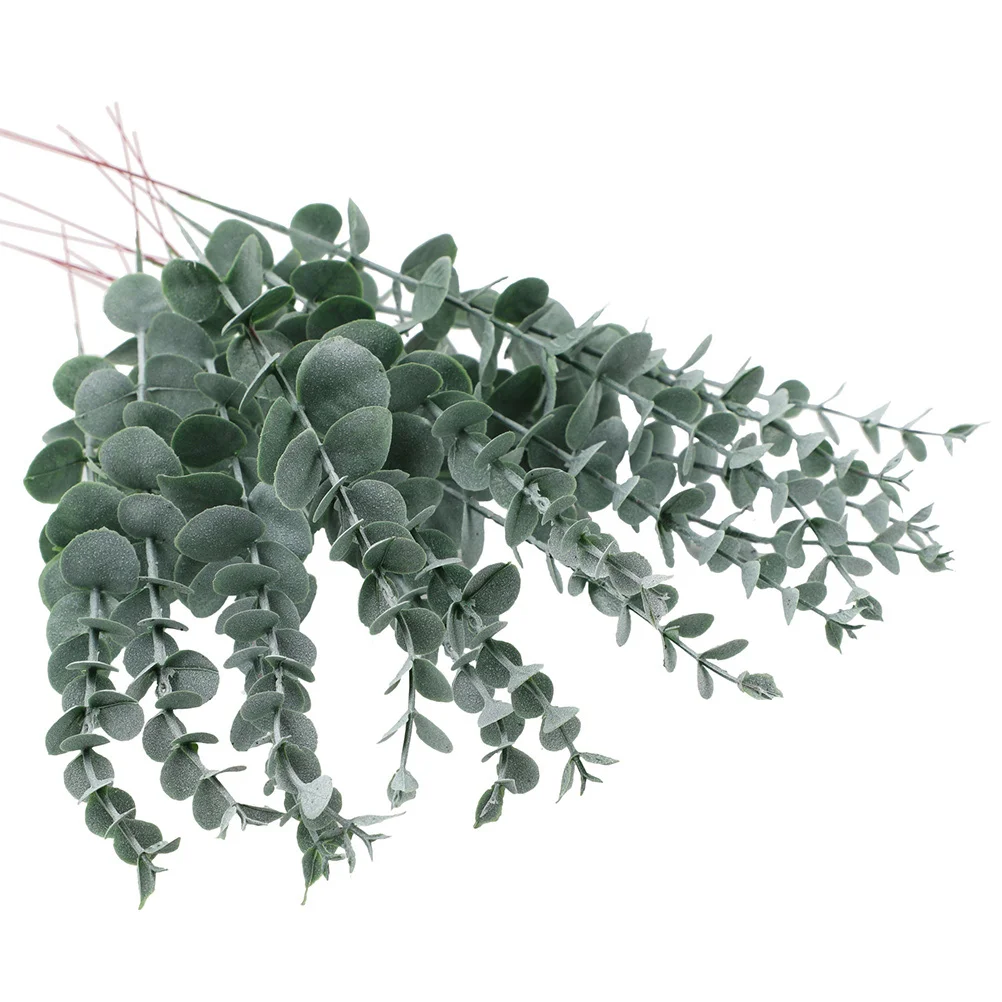 

48 Pcs Faux Eucalyptus Stems Simulation Leaves Green Plants Artificial Iron Vase Decors
