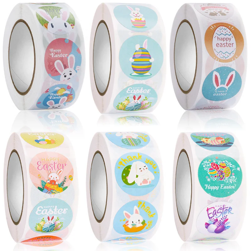 

500pcs Happy Easter Self Adhesive Paper Sticker Gift Bag Cake Baking Sticker Labels Easter Party Box Envelope Seal Decoration