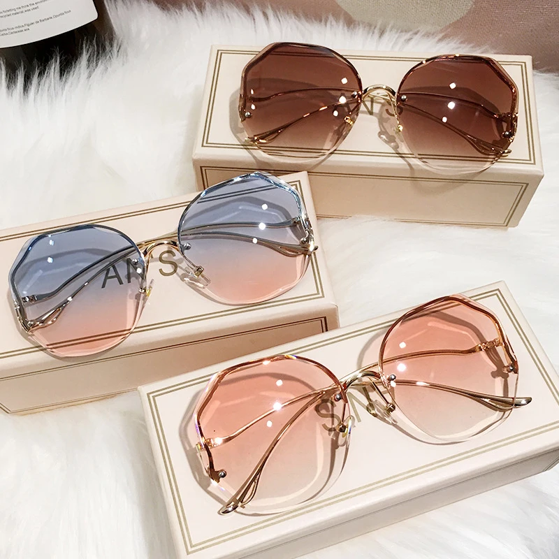 

Rimless Sunglasses Tea Gradient Sunglasses Trimmed Decorative Glasses Exquisite All-match Fashionable INS Lens Metal Curved