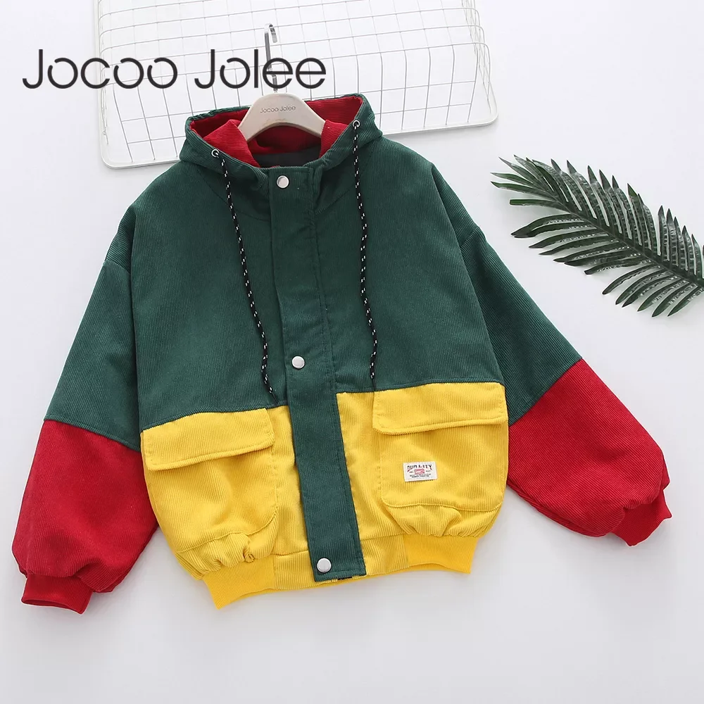 

Jocoo Jolee Color Block Long Sleeve Corduroy Women Jacket Patchwork Drawstring Hit Color Autumn Jacket Oversized Women Coat