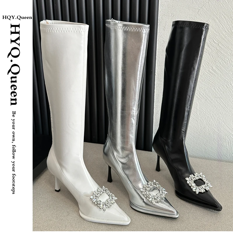 

Женские Современные Сапоги до колена на каблуке, обувь с острым носком, женские туфли-лодочки в западном стиле, новые элегантные длинные сапоги