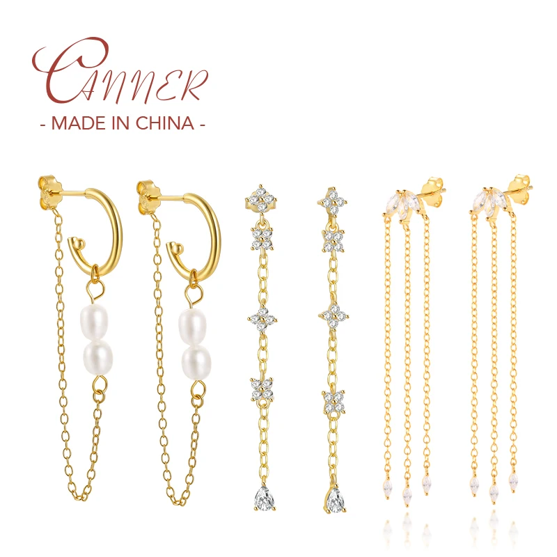 

CANNER 925 Sterling Silver Zirconia Long Tassel Chain Earrings For Women Pendientes Plata 925 Earring Jewelry Personality Gift