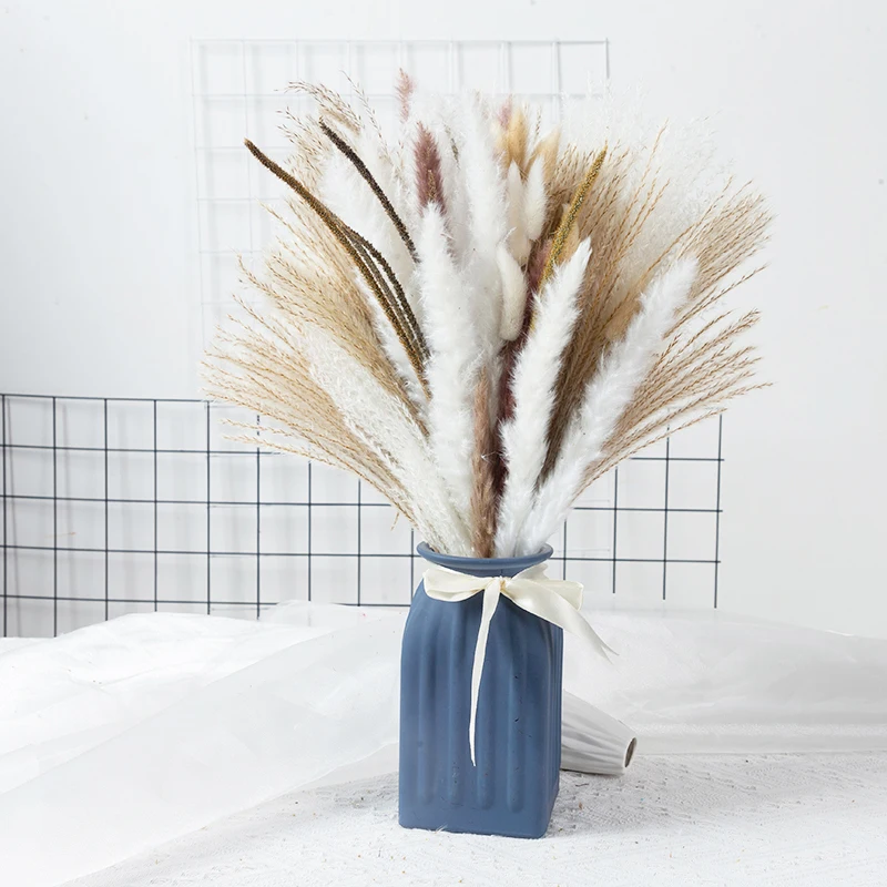 

80pcs Dried Flower Natural Fluffy Pampas Grass Bouquet Set, Boho Home Decor Pampa Large Reed Bunny Tail Wheat Wedding Decorative