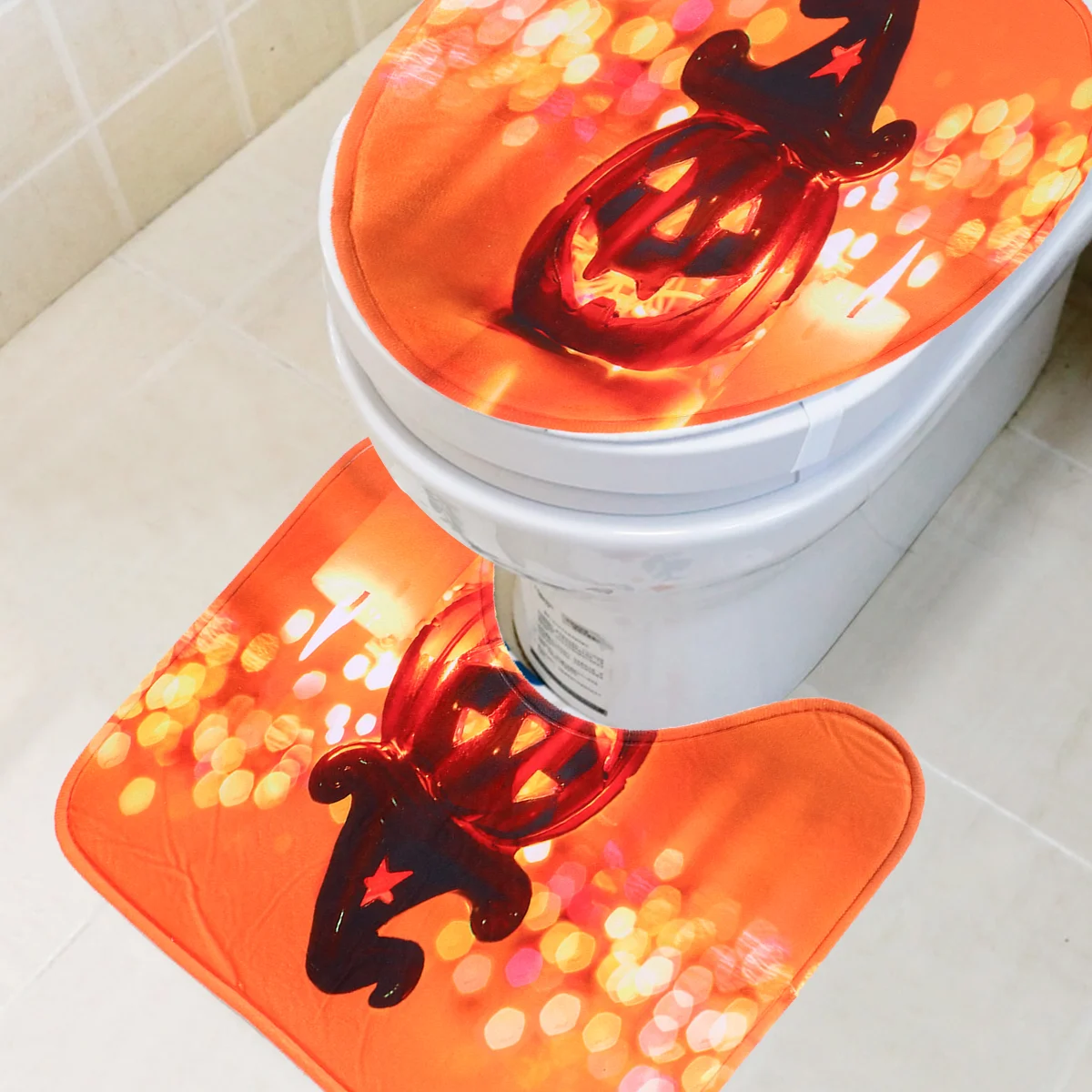 

1 Set/3pcs Bathroom Rug Decorative Absorbent Spooky Toilet Rug for Toilet