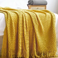 solid color blanket throw shell lines sofa cover indoor decorative knitted blanket tassels bedspread spring autumn
