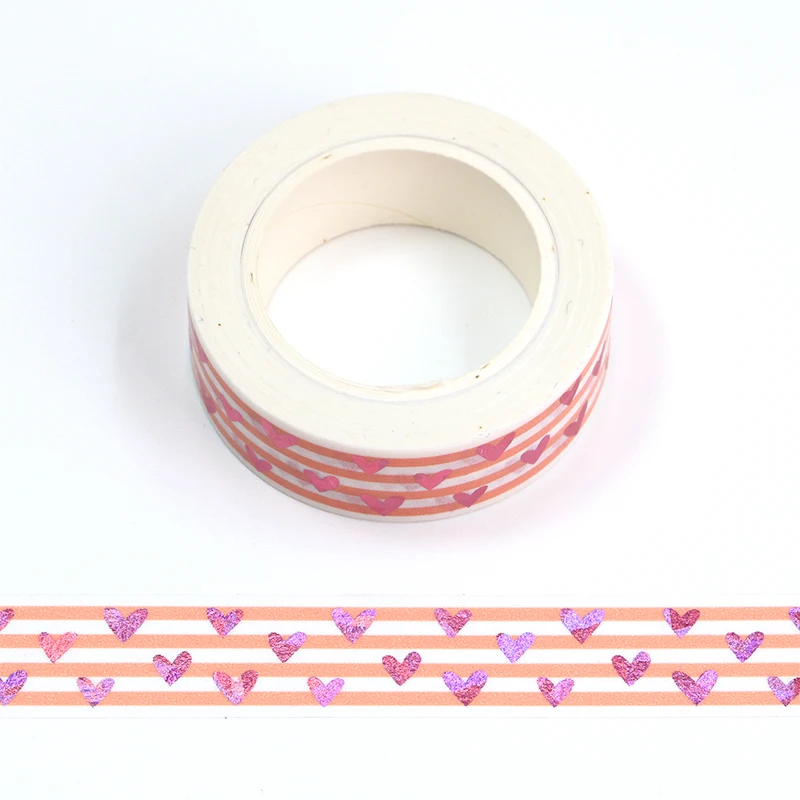 

2022 New 1PC 15mm*10m Decorative Foil Pink Little Heart Washi Tape Scrapbooking Masking Tape Office mask washi tape